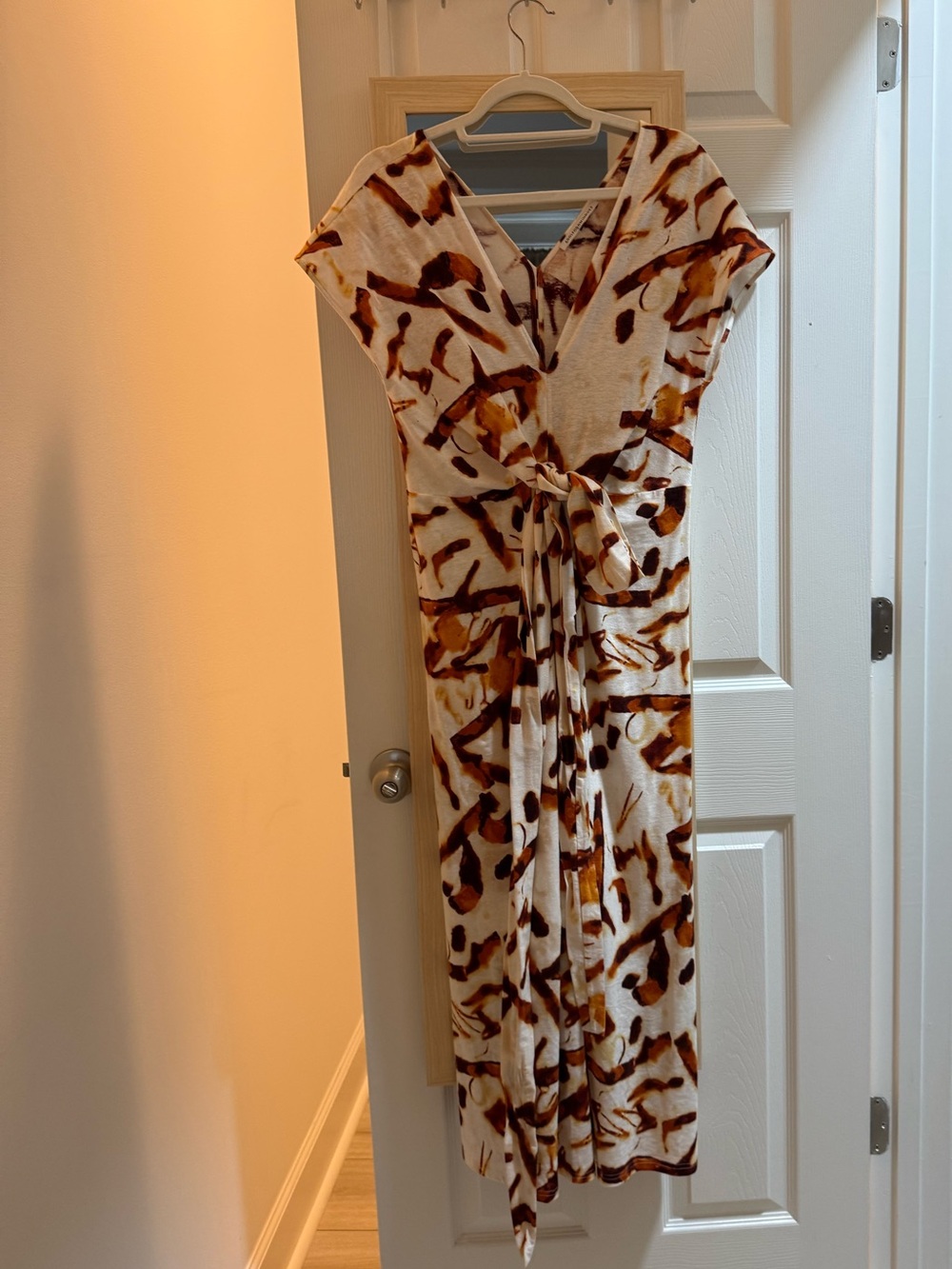 Adolfo Dominguez Cream Maxi Dress with Brown & Tan Abstract Print
